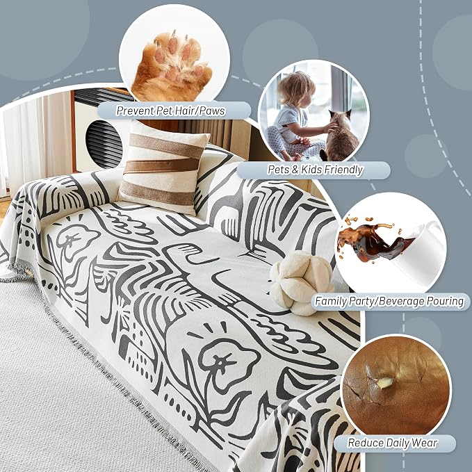 MYSKY HOME Couch Cover for Dogs, Washable Couch Covers, Sofa Covers for Sectional Sofa, Couch Cover 2 Cushion Sofa Dogs Furniture Protector, Chenille Sofa Covers for Pets, 71"x118", Abstract Dark Grey