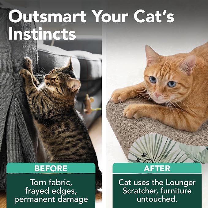 Necoichi Cardboard Cat Scratcher Bed for Indoor Cats - Cat Scratching Board, Horizontal Cat Scratch Pad Lounger with Reversible Usability and Extra Comfort for Lounge, Curved (18" Medium, Dark Cherry)