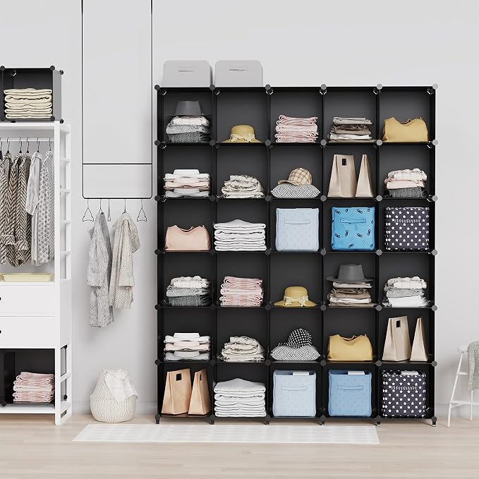 HOMIDEC Closet Organizers and Storage, 16 Cube Storage Organizer, Closet Organizer Bookshelf Cubes Shelves for Clothes, Bedroom, Kids Room, Bathroom, Wardrobe, Garment Racks, Black | Closet Organizer Bookshelf Storege Cubes Shelves for Bedroom, Kids Ro...