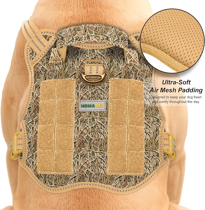 Homapet. Tactical Dog Harness with Dual Leash Attachment Points, Adjustable and Reflective Military Grade Dog Vest with Comfort Control Handle (Duck Hunt-M)