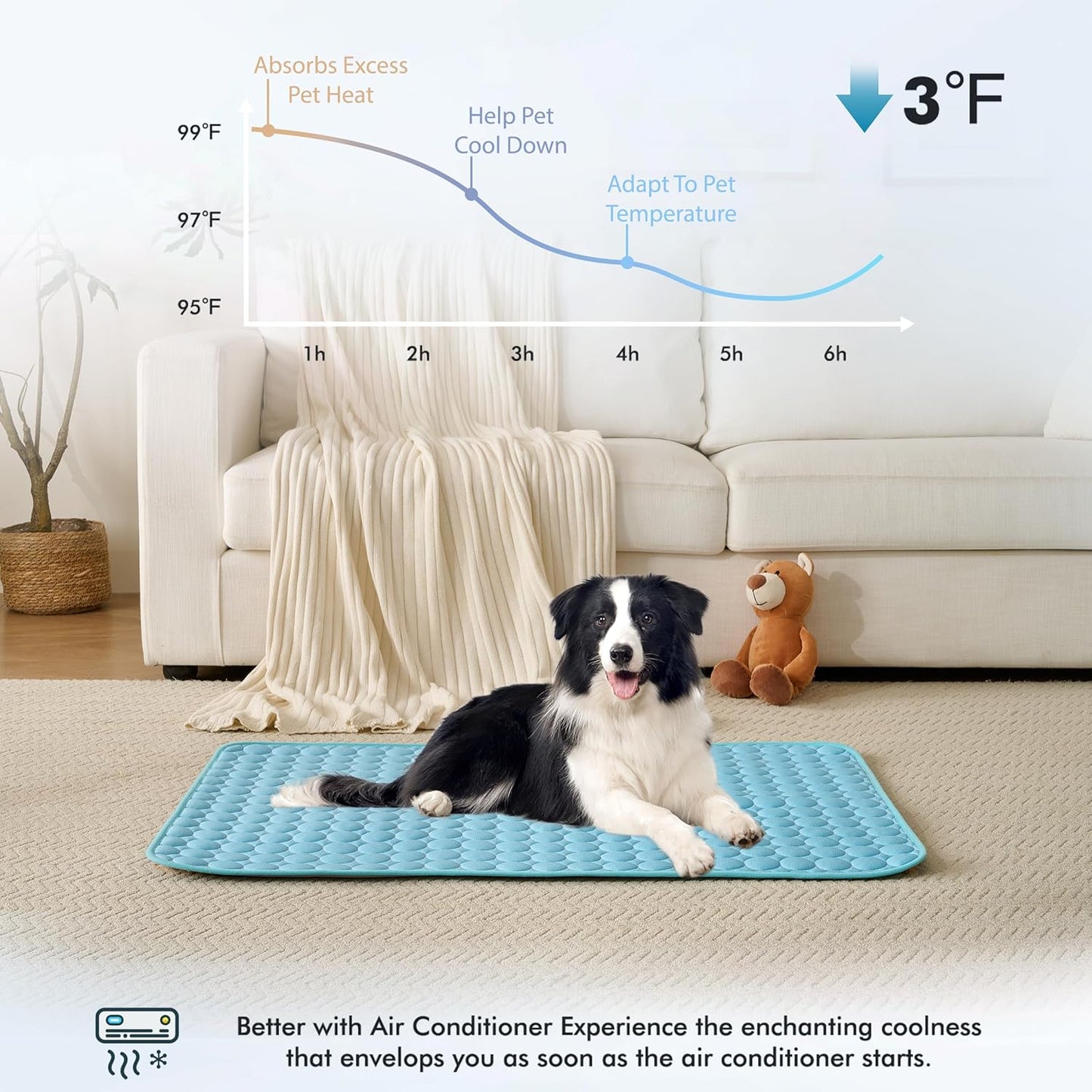 MICROCOSMOS Summer Cooling Mat & Sleeping Pad- Water Absorption Top, Materials Safe, Easy Carry, EZ Clean. Keep Cooling for Pets, Kids and Adults.(Blue, 59" x 40")