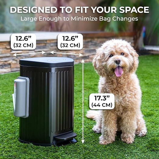 Dog Poop Trash Can Outside with Lid – 12L Stainless Steel Outdoor Trash Can with Reusable Charcoal Filter, Step-On Pedal & Bag Dispenser – Dog Waste Station, Cat Litter Trash Can & Diaper Pail