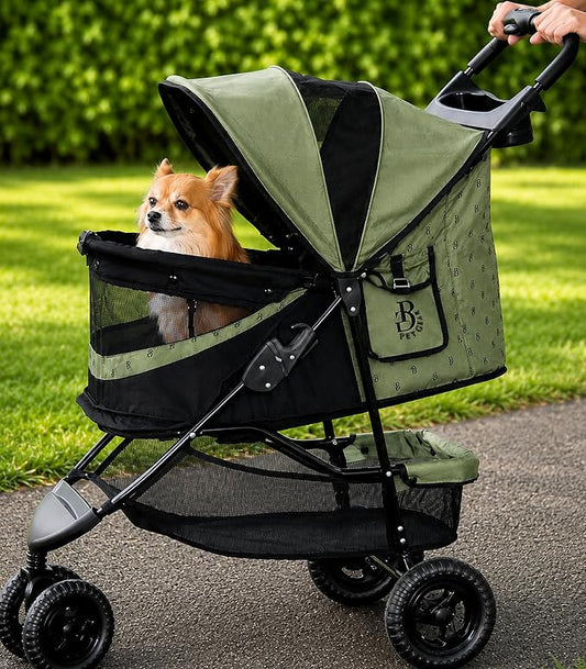 Pet Gear No-Zip Special Edition 3 Wheel Pet Stroller, Spring Meadow | Zipperless Entry, Easy One-Hand Fold, Removable Liner, Cup Holder, For Cats/Dogs