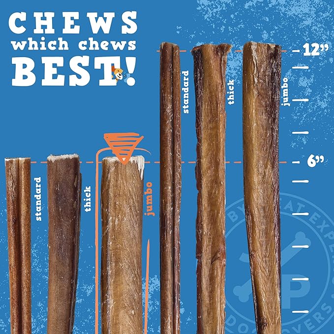 Jack&Pup 6 Inch Jumbo Bully Sticks for Dogs (12 Pack) Single Ingredient Dog Bully Sticks for Large Dogs and Aggressive Chewers