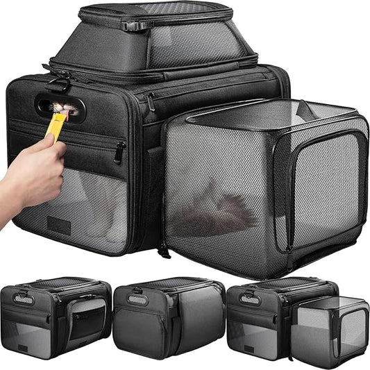 Top and Side Expandable Pet Carrier with Treat & Pet Window,17x11x9.5 Inch Alaska Hawaiian Airline Approved,Soft-Sided Dog Carrier for Small Dogs and Cats,Travel Cat Carrier with Locking Zippers
