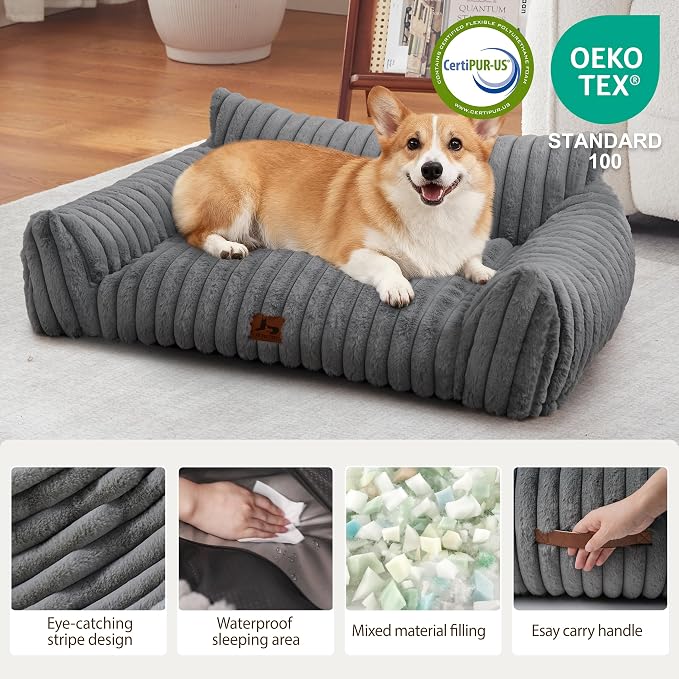 Cat Couch for Pets, Cute Cat Bed for Indoor Cats | Cozy Soft Faux Rabbit Fur for Kitten, Fuzzy Cats Sofa, Supportive Pet Sofa with Removable Washable Cover, Light Gray, 36"