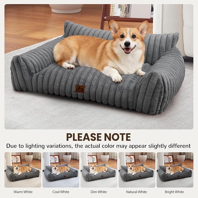 Cat Couch for Pets, Cute Cat Bed for Indoor Cats | Cozy Soft Faux Rabbit Fur for Kitten, Fuzzy Cats Sofa, Supportive Pet Sofa with Removable Washable Cover, Light Gray, 36"