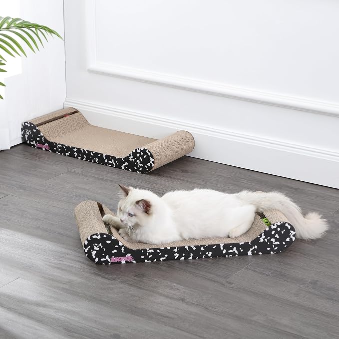Montego 27.5" Cardboard Cat Scratcher Lounge Bed, Corrugated Sofa Pad with Catnip, Recyclable Furniture Protector for Large Indoor Kittens, Pink/Red CSR1004A