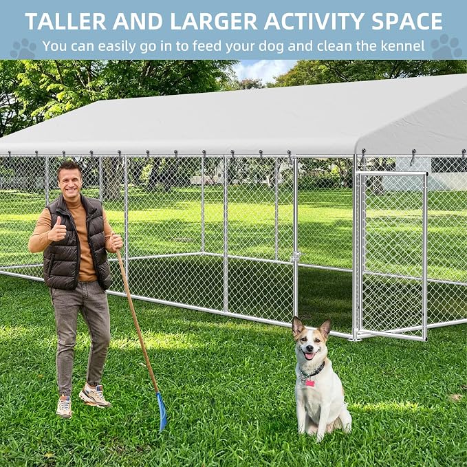 Rovibek 10X20FT Large Outside Dog Kennel, Heavy Duty Outside Dog Kennels Outdoor for Large Dogs with Secure Lock, Outdoor Dogs Enclosure for Yard with Thickened Roof
