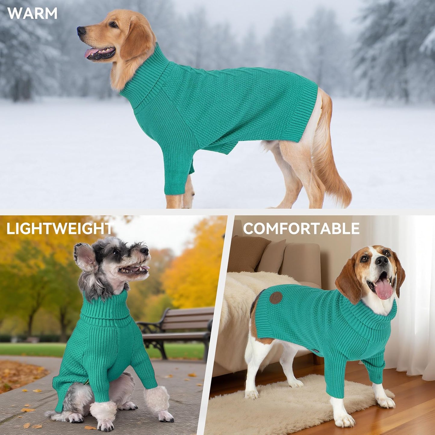 cyeollo 4XL Dog Sweater, Stretchy & Cozy Warm Dog Sweaters for Large Dogs Boy, Pullover Knit Fall Winter Sweatshirt Big Dogs Clothes, Doberman Great Dane Apparel, Aqua Green XXXXL
