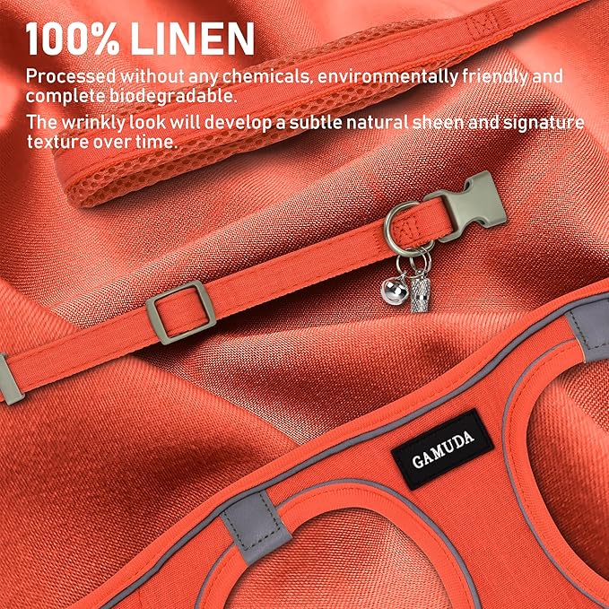 GAMUDA Small Pet Harness Collar and Leash Set, Step in No Chock No Pull Linen Fabric Soft Mesh Dog Vest Harnesses Reflective for Dogs Puppy Cats Kitten Rabbit (Orange, XS)