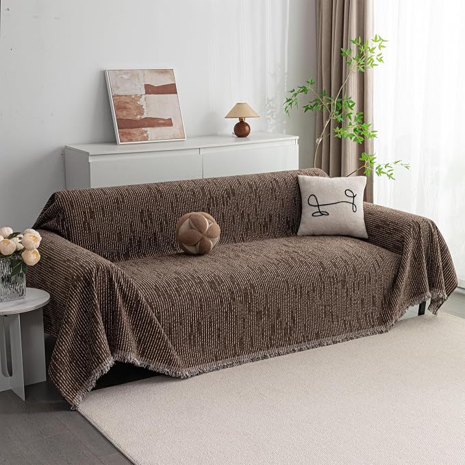 MYSKY HOME Couch Covers for 3 Cushion Couch Sofa, Sectional Couch Cover L Shape Chenille Couch Cushion Covers for Pets, Furniture Protector Cover for Dogs, Kids, 91"X150", Deep Chocolate