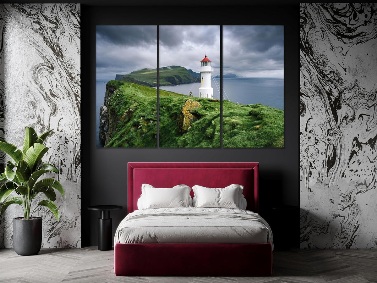 Nature Wall Art Prints - Ocean Forest Mountain Lake Canvas Landscapes - Small to Extra Large Living Room Bedroom Kitchen Bathroom Décor (Stormy Sky Lighthouse, 20L" x 30W")