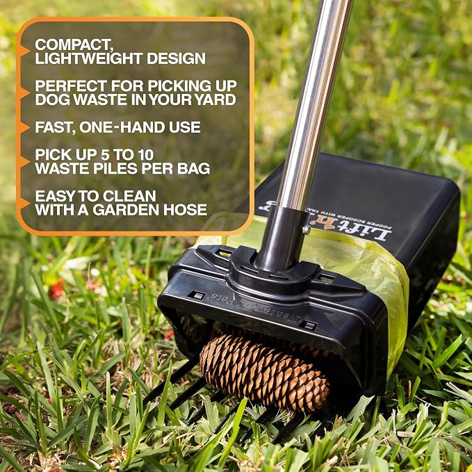 Neater Pet Brands Lift N’ Bag 2.0 Dog Pooper Scooper with Bag Attachment & 31" Pole for Small to Large Dogs, New Longer Pole, 60 Refill Bags, Heavy Duty Dog Poop Scooper for Yard, One-Hand Use