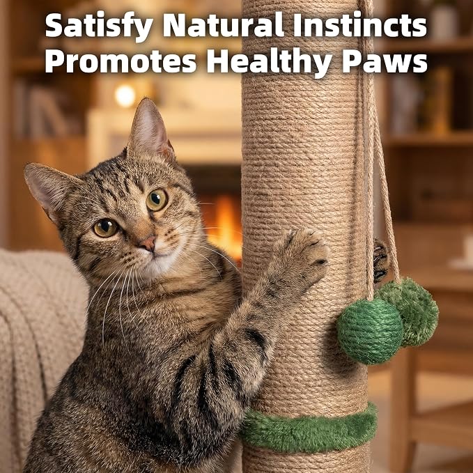 Fantasreen Cat Scratching Post 35'' Tall Cat Scratcher, Scratching Posts for Indoor Cats with Cat Toy Mouse, Interactive Wooden Track Ball for Kittens Adults Cats