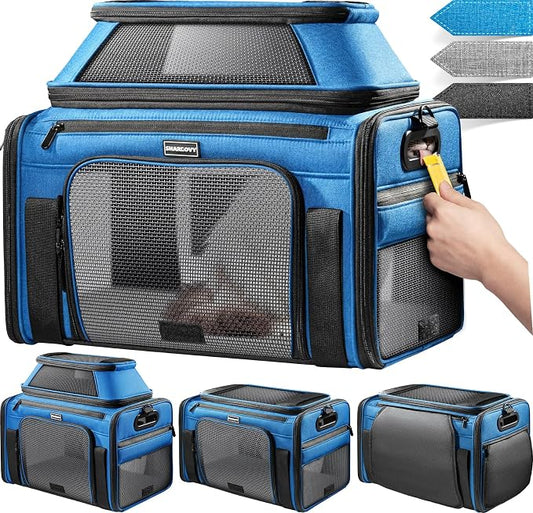 Top-Expandable Pet Carrier with Treat & Pet Window,18x11x11 Inch Delta American United Airline Approved,Soft-Sided Dog Carrier for Small Dogs and Cats,Travel Cat Carrier with Locking Safety Zippers