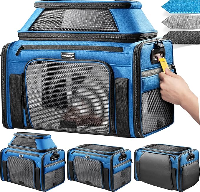 Top-Expandable Pet Carrier with Treat & Pet Window,18x13x9.5 Inch Southwest Frontier Airline Approved,Soft-Sided Dog Carrier for Small Dogs and Cats,Travel Cat Carrier with Locking Safety Zippers