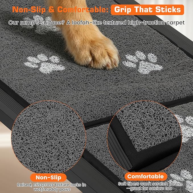 Dog Ramp for Car 63" L x 17" W Portable Ramps with Non-Slip Rug Surface Folding Pet Car Ramp for Truck/SUV & Stairs/Bed, Up to 250 LBS