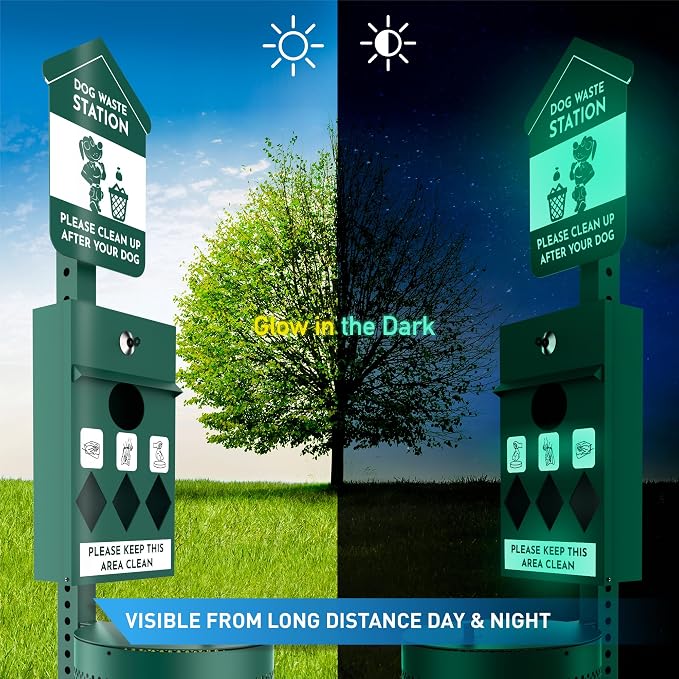 Dog Waste Station Outdoor Pet Waste Station- Desing With 4 Holes And 800 Dog Poop Bags, 50 Waste Can Liners, 3 Poop Bag Holders & 2 Set Of Keys, For Commercial Use, Parks, Condos & HOA