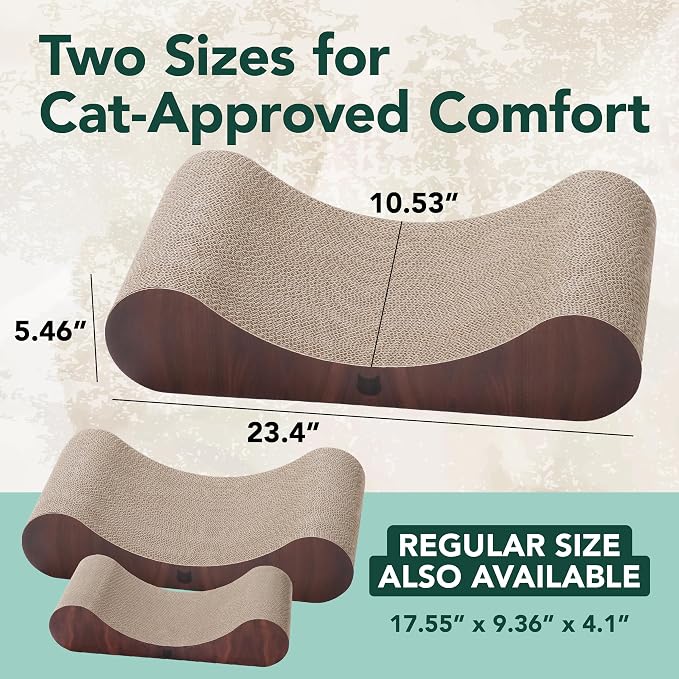 Necoichi Cardboard Cat Scratcher Bed for Indoor Cats - Cat Scratching Board, Horizontal Cat Scratch Pad Lounger with Reversible Usability and Extra Comfort for Lounge, Curved (23" Large, Dark Cherry)