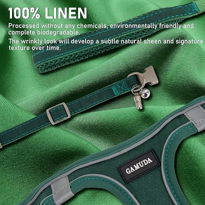 GAMUDA Small Pet Harness Collar and Leash Set, Step in No Chock No Pull Linen Fabric Soft Mesh Dog Vest Harnesses Reflective for Dogs Puppy Cats Kitten Rabbit (Green, S)