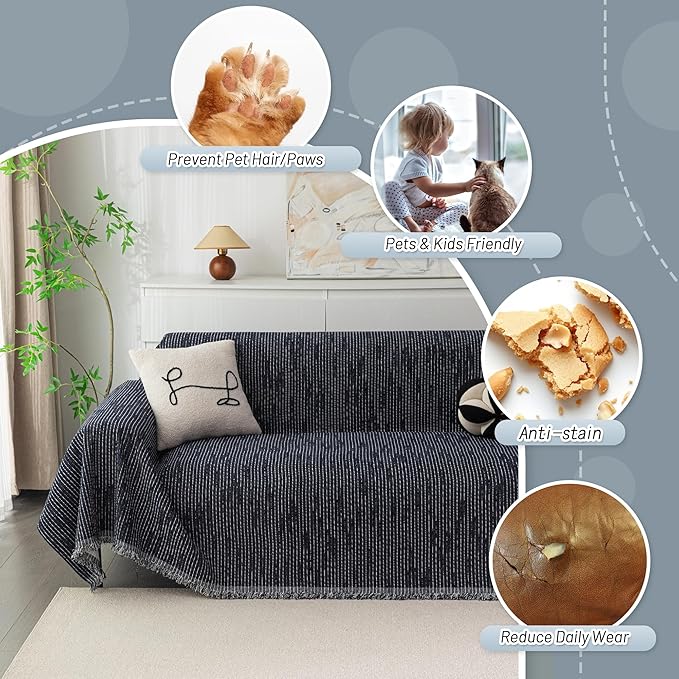 MYSKY HOME Couch Covers for 3 Cushion Couch Sofa, Sectional Couch Cover L Shape Chenille Couch Cushion Covers for Pets, Furniture Protector Cover for Dogs, Kids, 71"X150", Navy
