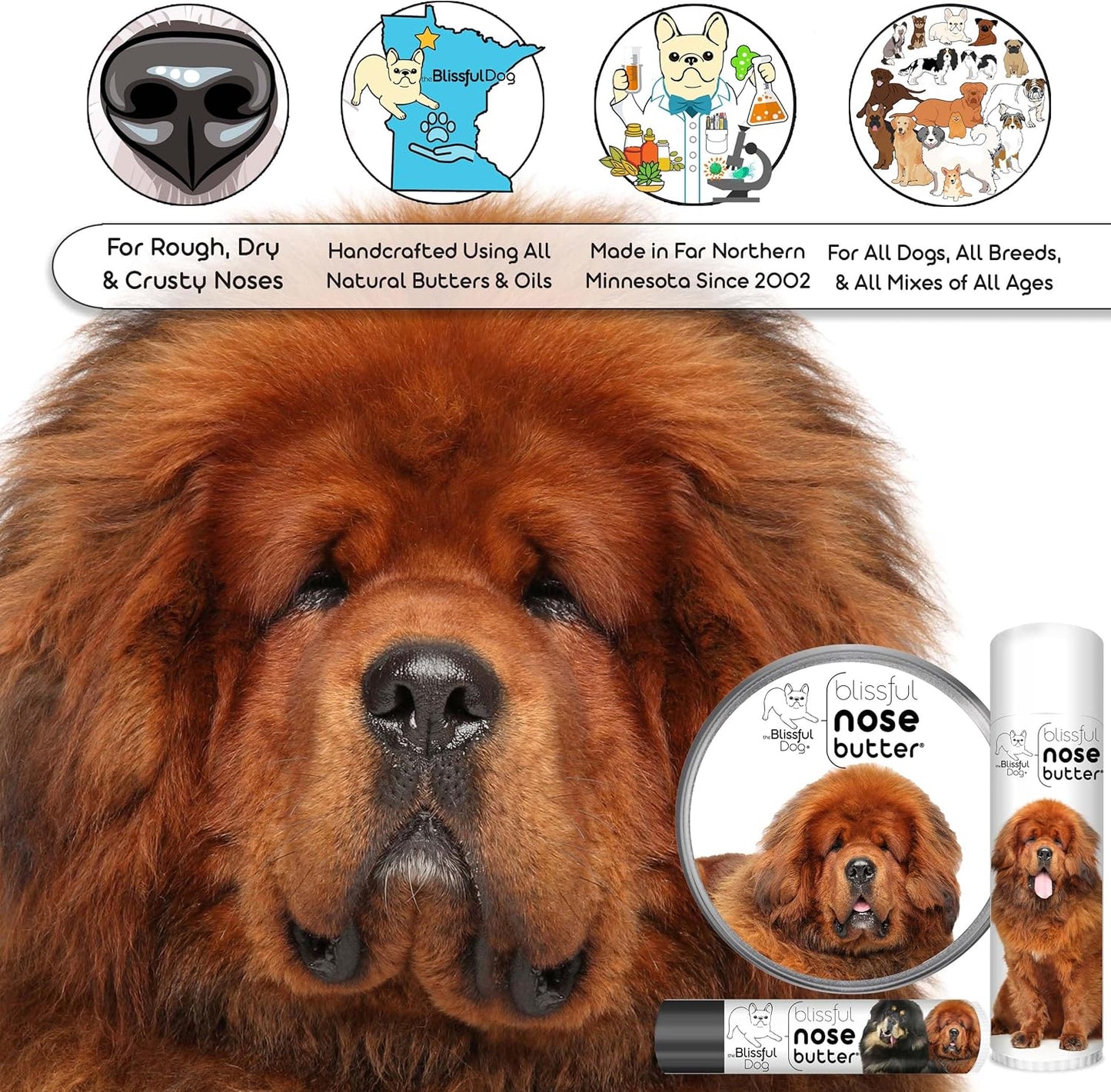 The Blissful Dog Tibetan Mastiff Unscented Nose Butter - Dog Nose Butter, 1 Ounce