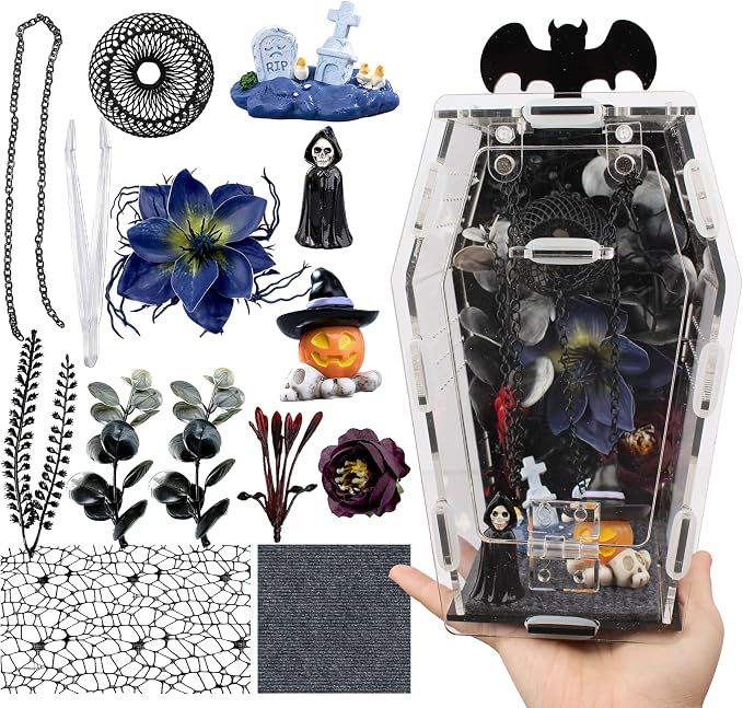 15 Pcs Acrylic Spider Enclosure Kit with Magnetic Door | Gothic Coffin Design, 3mm Clear Acrylic, Magnetic Feeding Port, DIY Decor Set, Spider Habitat, Tool-Free Assembly