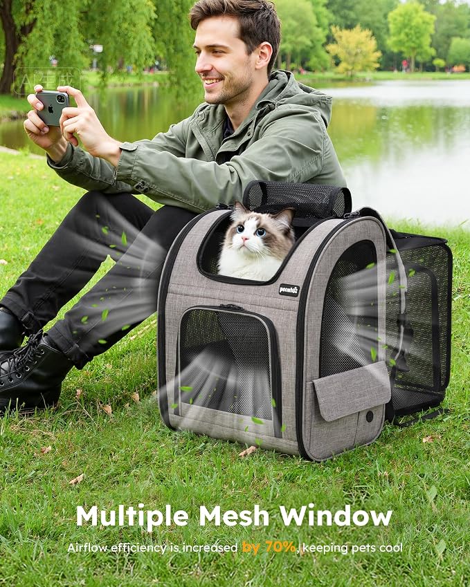 pecute Cat Backpack Expandable, Dog Carrier Backpack Breathable, Large