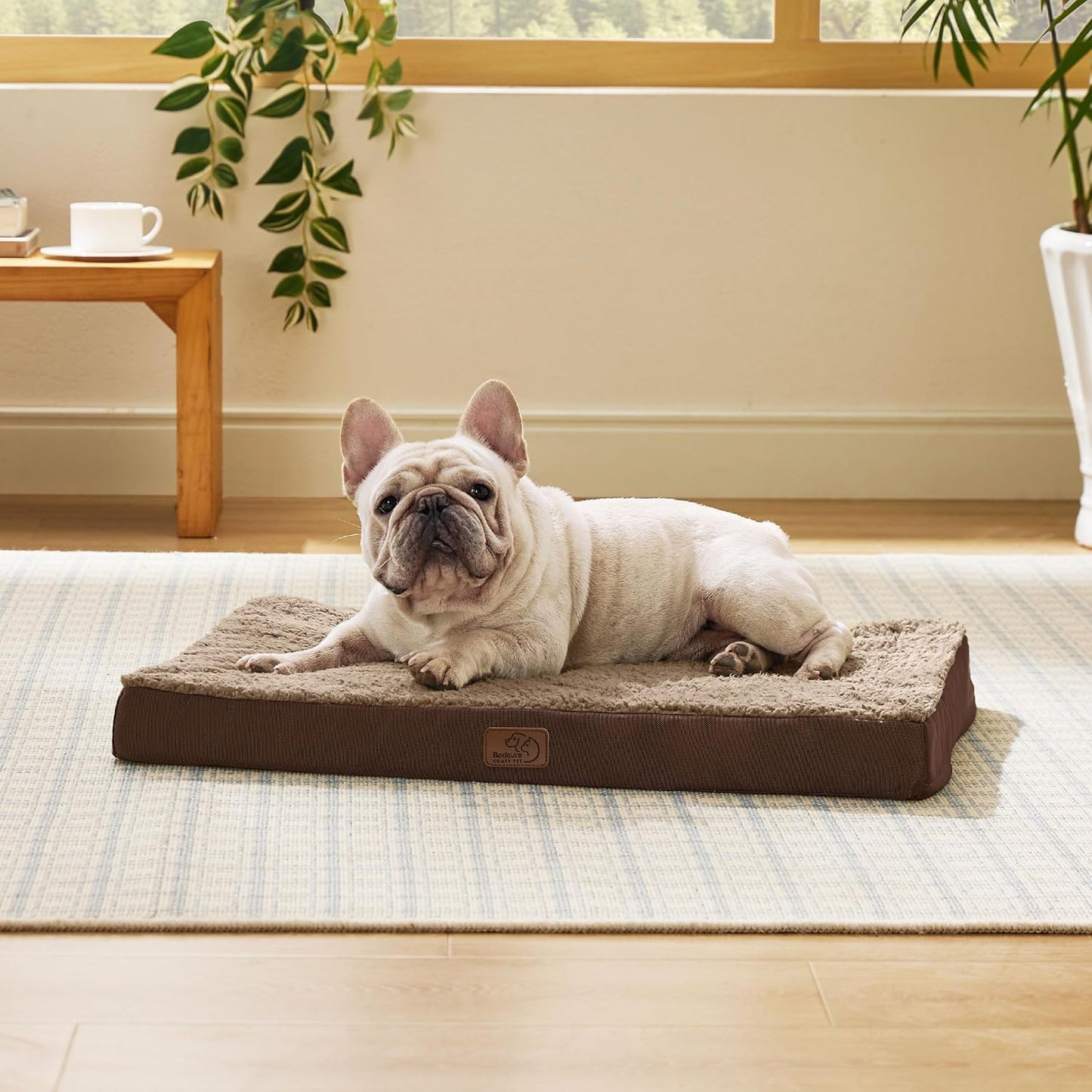 Bedsure Dog Bed Medium Size Dog - Orthopedic Flat Puppy Beds with Removable Washable Cover, Egg Crate Foam Pet Mat, Suitable for Pet Up to 35 lbs