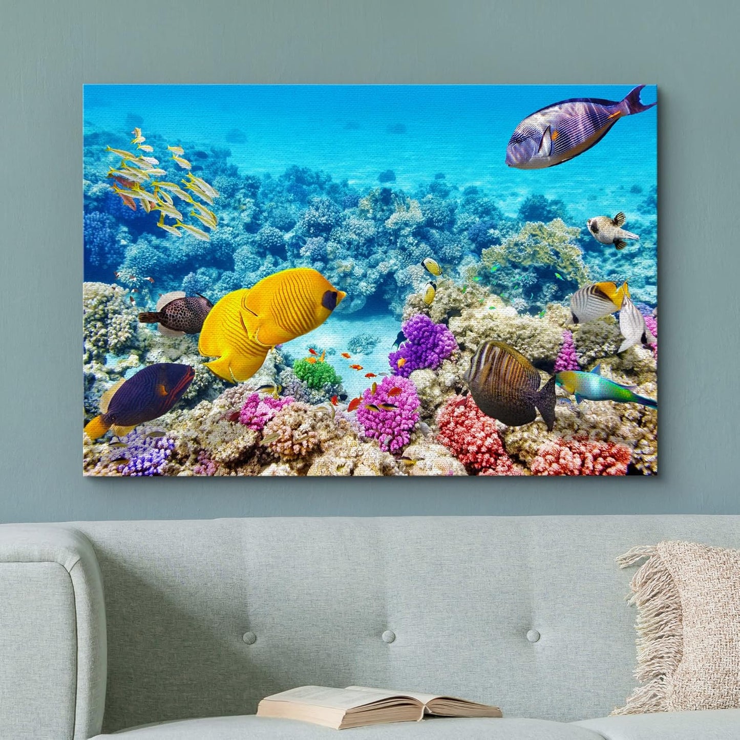 wall26 Canvas Print Wall Art Vibrant Teal Underwater Fish Coral Reef Nature Animals Photography Realism Rustic Scenic Landscape Wilderness Earth Colorful for Living Room, Bedroom, Office - 12"x18"