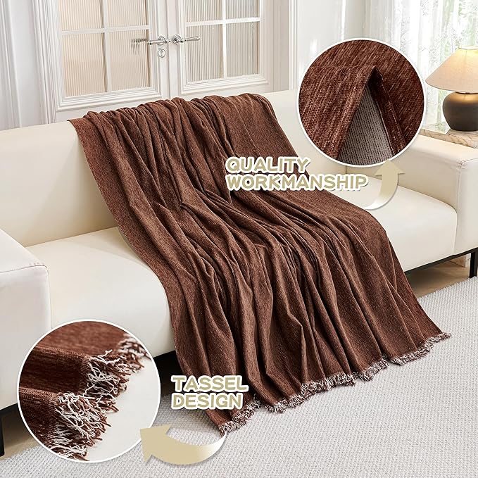 MYSKY HOME Couch Cover for Dogs Washable Couch Covers Couch Covers for Sofa Couch Cover 2 Cushion Sofa Non Slip Dogs Furniture Protector with Tassels Chenille Sofa Covers for Pets, 71"x102", Chocolate