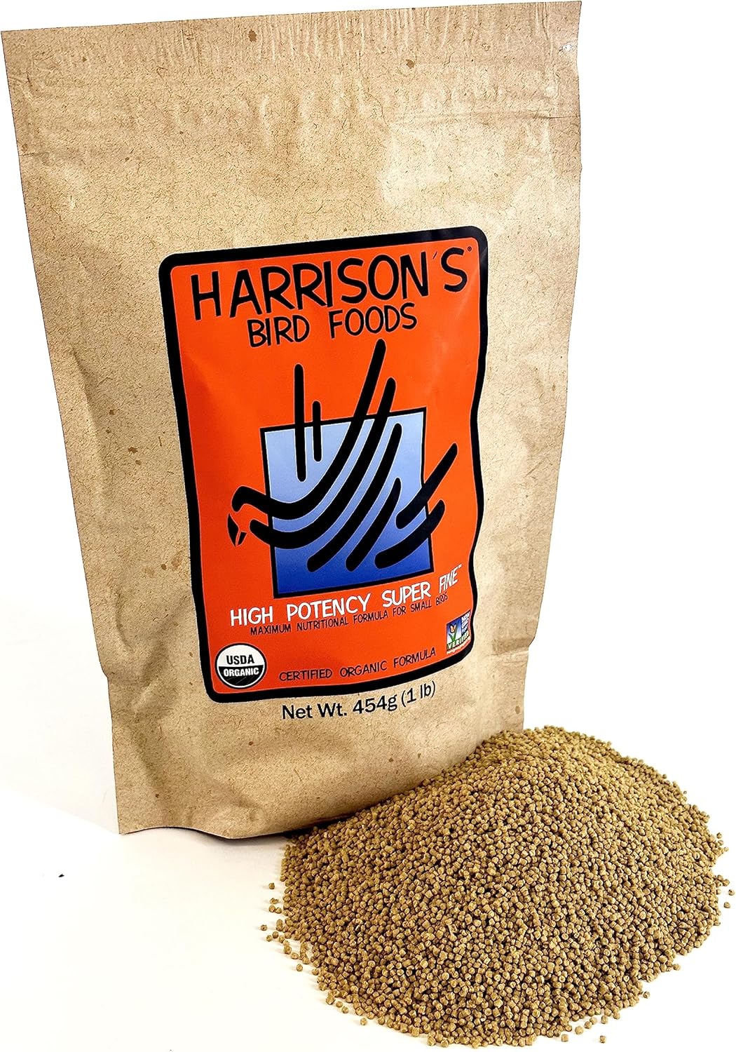 Harrison's Bird Foods High Potency Maximum Nutritional Formula for Small to Medium Birds, Certified Organic Non-GMO Pet Bird Food, Vet-Developed, Suitable for All Life Stages, 454 g/ 1 lb