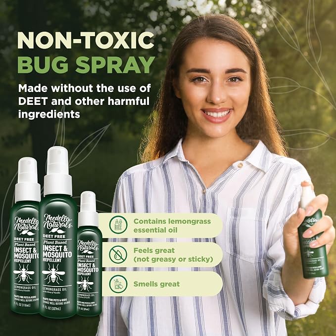 Deet-Free Insect & Mosquito Repellent – Travel Pack (2,4, 8 oz) | Insect Repellent with Lemongrass Oil Safe for Pets and Kids – Bug Spray for Mosquitoes, Gnats, Black Flies, and No-see-ums