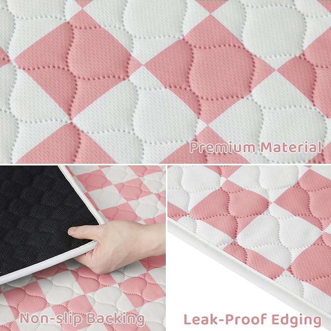 2 Pack Pink Checkered Washable Pee Pads for Dogs, Checkered Reusable Dog Pee Pads, for Puppy Playpen, Crate, Whelping Box, Potty Training, Cute Aesthetic Absorbency, Leak-Proof Non-Slip
