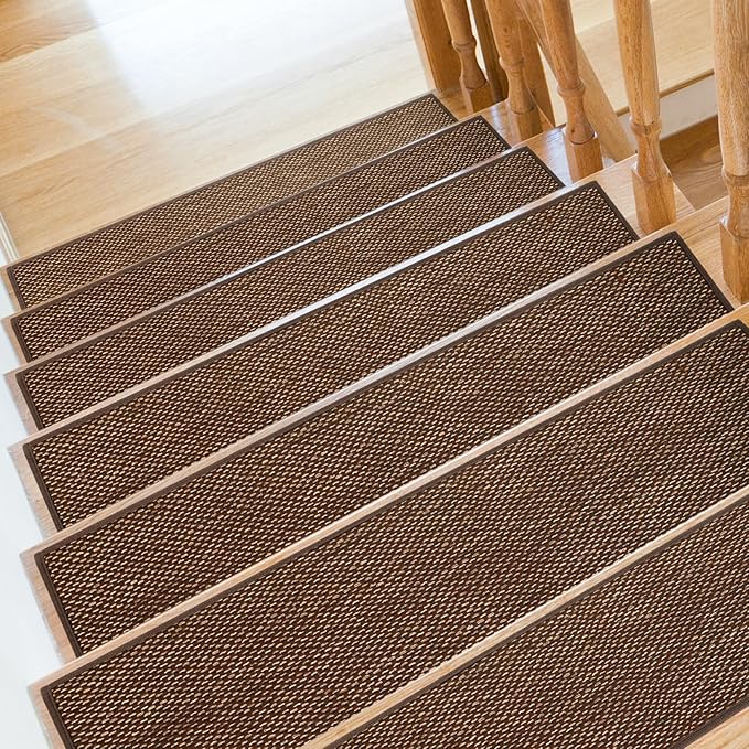 Stair Treads Non Slip for Wooden Steps Indoor 15 Pack 8" X 30" Carpet Stairs Runner for Wood Stairs, Stair Tread Rugs with Reusable Adhesive for Dogs Kids and Elders, Machine Washable, Brown