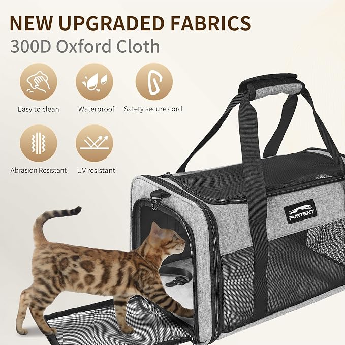 Pet Carrier Airline Approved, Soft Sided Cat Carrier for Small Pets up to 13 lbs, TSA Approved Dog Travel Bag, Portable Soft Sided Pet Carrier for Kittens and Puppies (Gray, Travel Litter Box)