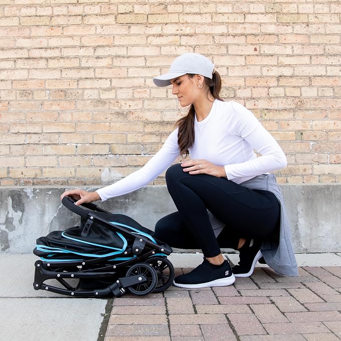Carlson Pet Stroller for Dogs and Cats up to 30 lb, Foldable Travel Stroller with Mesh Canopy, Umbrella, Swivel Wheel, Rear Brakes, Reflective Trim, Black