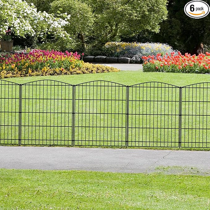 INJOPEXI Garden Fence 6 Panels 11.8ft (L)×30in (H) Decorative Garden Fences with 6 Panels Rustproof Wire No Dig Garden Fence Animal Barrier Fencing Outdoor for Backyard Patio - Without Fence Gate