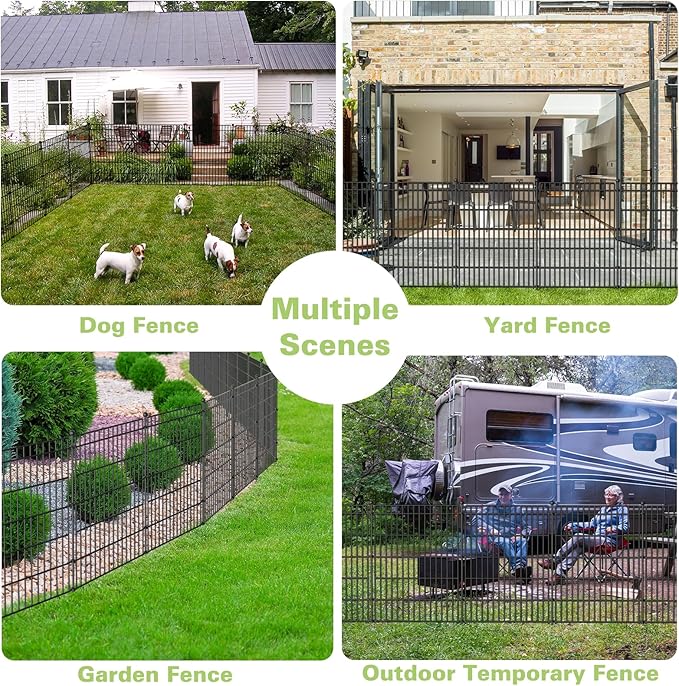 10 Panels No Dig Garden Fence Animal Barrier, 34in(H) × 22.5ft(L) Decorative Metal Outdoor Dog Fence, Rustproof Pet Fencing for Yard, Patio, Flower Bed -Temporary Fencing| Easy to Install
