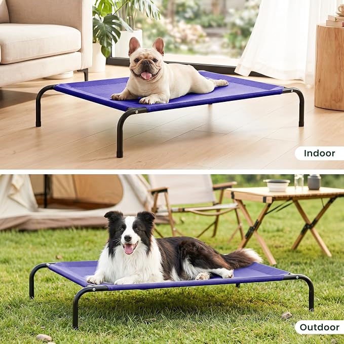 Love's cabin Elevated Cooling Dog Bed for Large Dogs, Portable Indoor & Outdoor Raised Pet Dog Cat Cot, Durable Summer Frame with Breathable Mesh, Blue, 48 inches