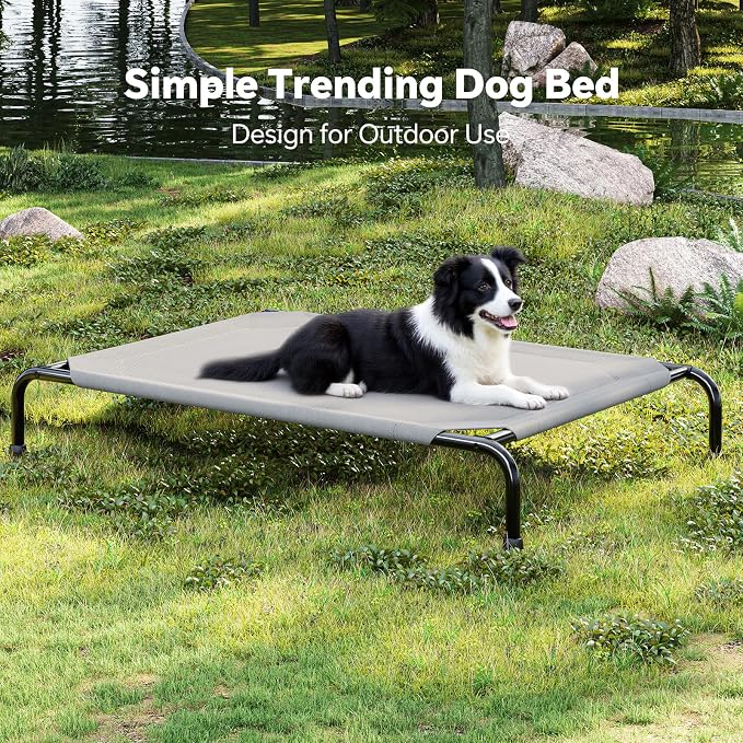 Simple Trending Raised Dog Bed for Large Dogs, Waterproof XL Dog Cot, Grey | Outdoor Cooling Elevated Pet Bed Load 200lb, 47.75" x 30.5"