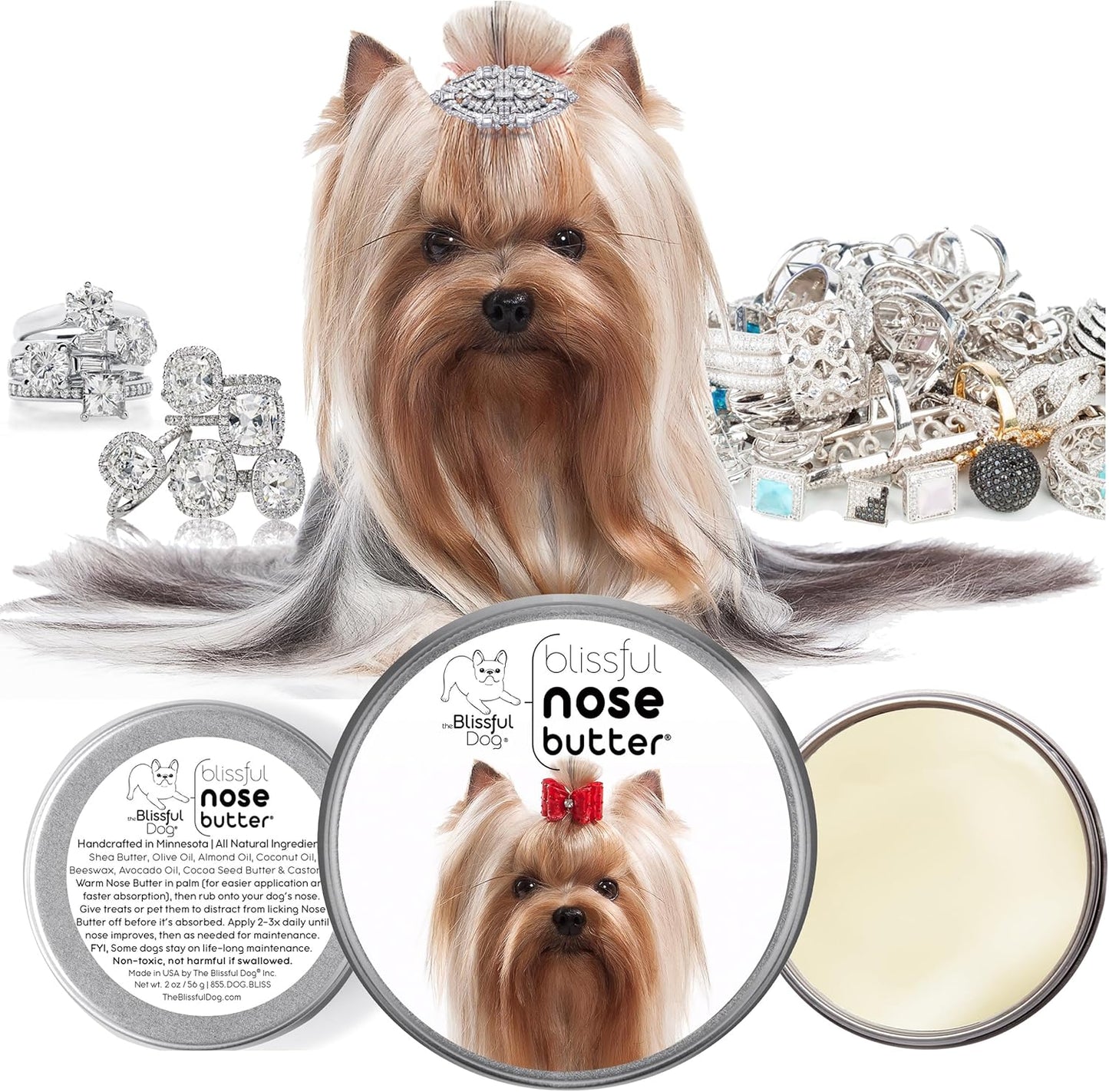 The Blissful Dog Yorkshire Terrier Nose Butter for Dry, Cracked Skin, Lick-Safe Dog Nose Balm with Moisturizing Shea Butter, Almond, Olive, and Essential Oils, Pet Supplies, Uncented, 2 oz.