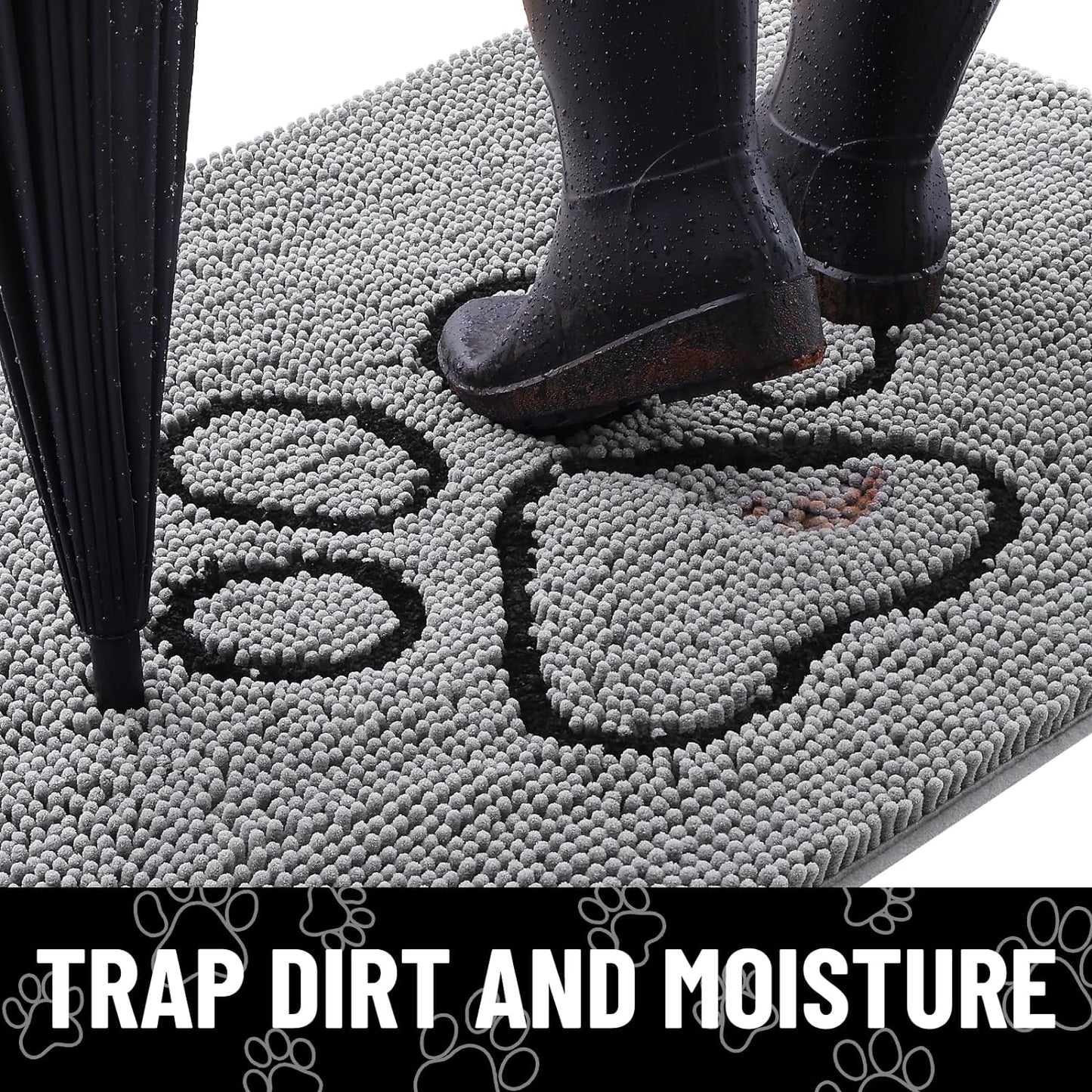 Smiry Dog Door Mat for Muddy Paws, Absorbent Dirt Trapper Non Slip Quick Dry Washable Chenille Mat for Mud Dogs, Entry Rug for Indoor and Outdoor (70x24 Inches, Grey)