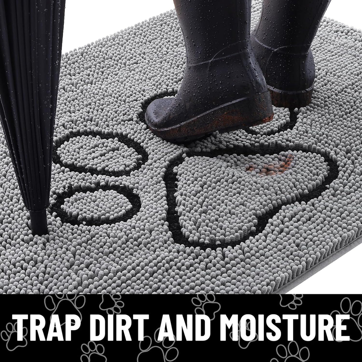 Smiry Dog Door Mat for Muddy Paws, Absorbent Dirt Trapper Non Slip Quick Dry Washable Chenille Mat for Mud Dogs, Entry Rug for Indoor and Outdoor (71x46 Inches, Grey)