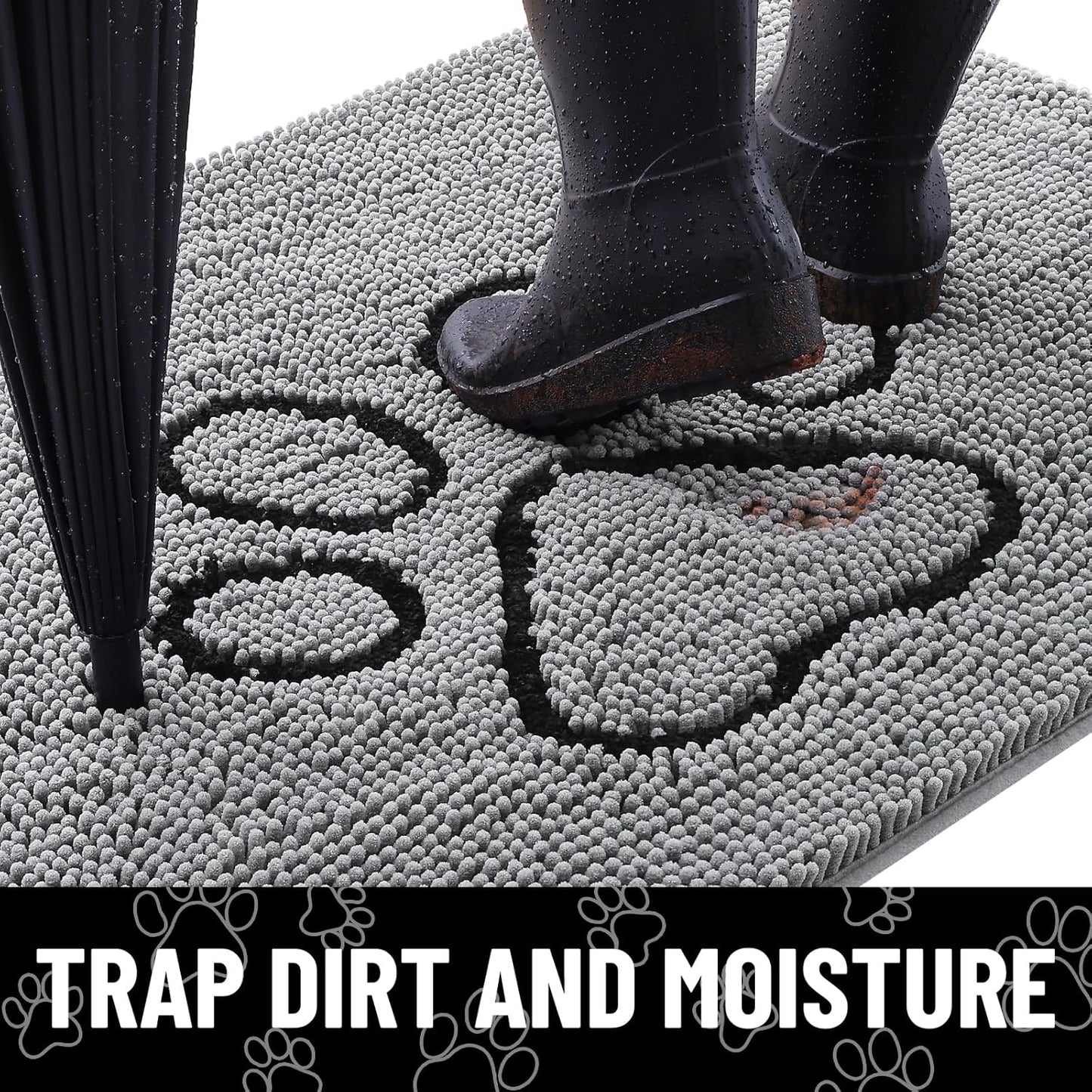 Smiry Dog Door Mat for Muddy Paws, Absorbent Dirt Trapper Non Slip Quick Dry Washable Chenille Mat for Mud Dogs, Entry Rug for Indoor and Outdoor (59x24 Inches, Grey)
