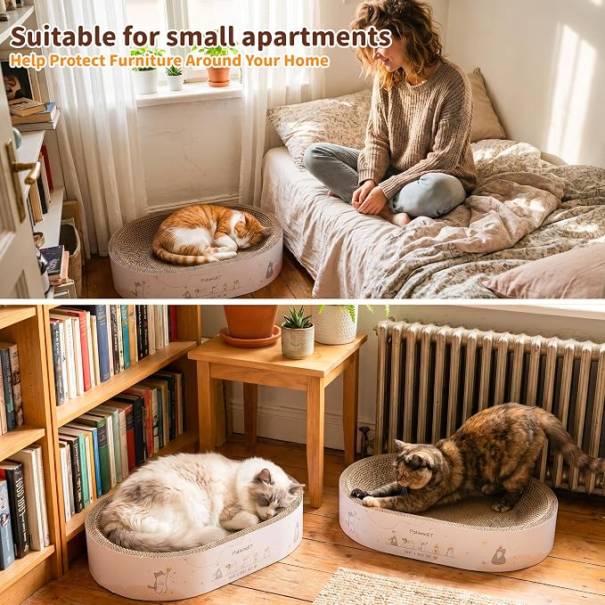 PatiencET 2-in-1 Oval Cat Scratcher Bed, Cardboard Lounger Scratch Bowl | Pad for Indoor Cats and Kittens, Corrugated Kitty Scratching Board, Durable Furniture Protector