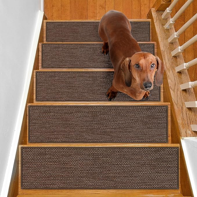 Stair Treads Non Slip for Wooden Steps Indoor 9" x 30" 4 Pack Extra Wide Stair Tread Carpet Stairs Runner, Step Pads with Reusable Adhesive for Dogs Kids Elders, Machine Washable, Brown
