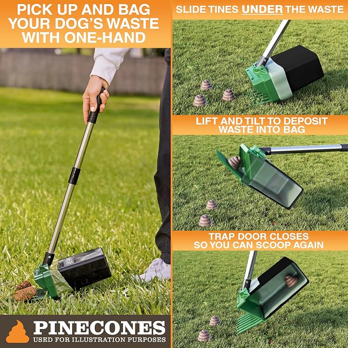Neater Pet Brands Lift N’ Bag 2.0 Dog Pooper Scooper with Bag Attachment & 31" Pole for Small to Large Dogs, New Longer Pole, 15 Refill Bags, Heavy Duty Dog Poop Scooper for Yard, One-Hand Use