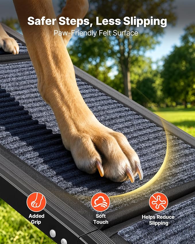 VEVOR Dog Ramp for Cars, 63" L x 17" W, Folding Pet Ramps for Medium & Large Dogs up to 250lbs, Pet Stair Ramp with Non-Slip Felt Rug Surface, Portable Outdoor Dog Car Ramps for SUV & Truck